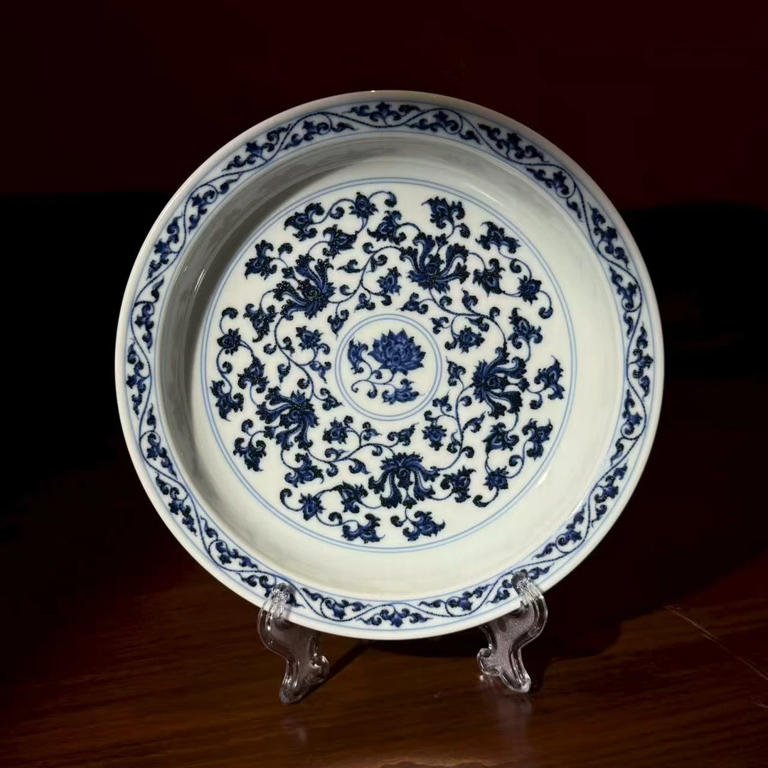 瓷器侦探社【松风馆藏】仿明青花缠枝莲西番莲手工手绘壶承