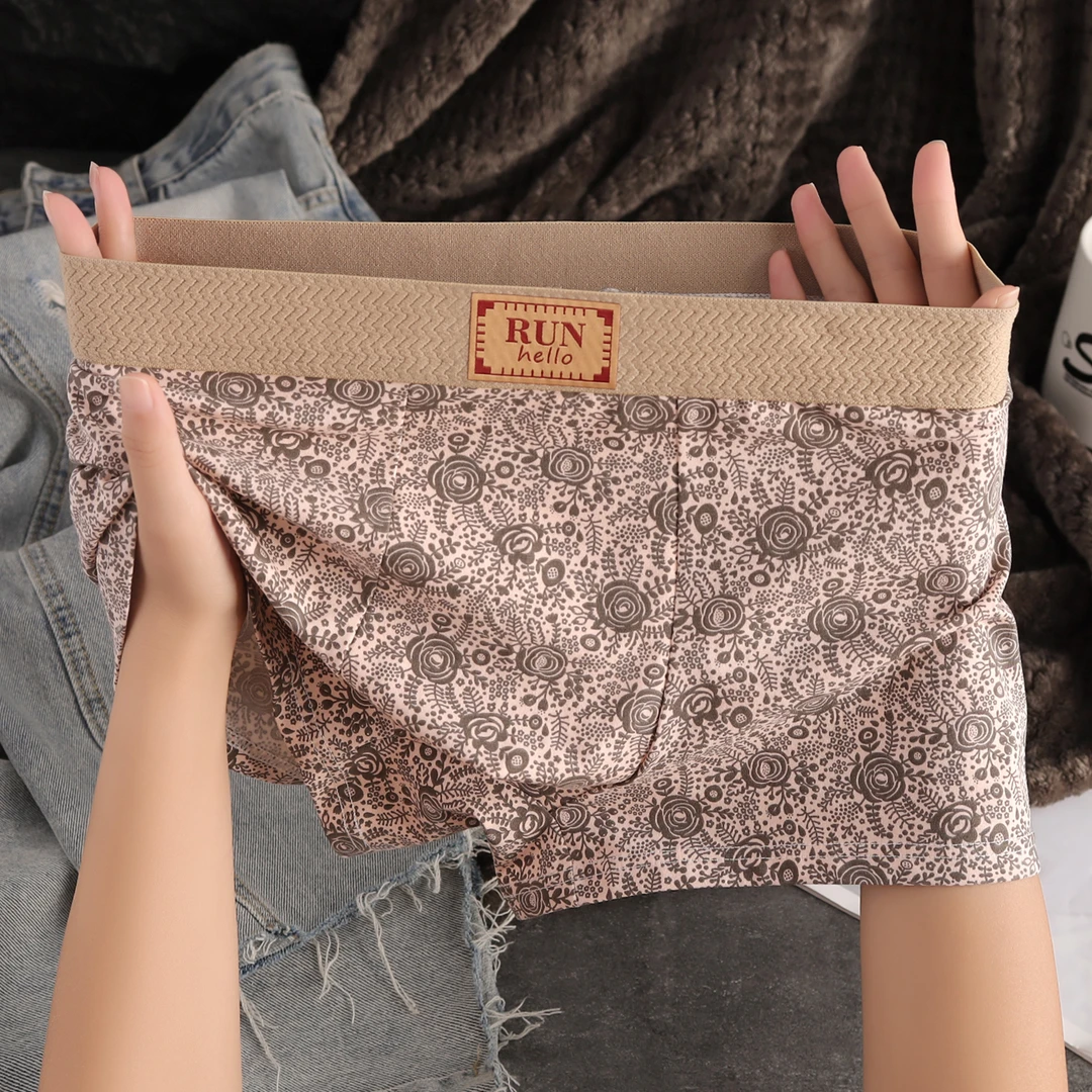 男士内裤男常规棉质10A抗菌古典印花民族风透气四角短裤衩平角裤