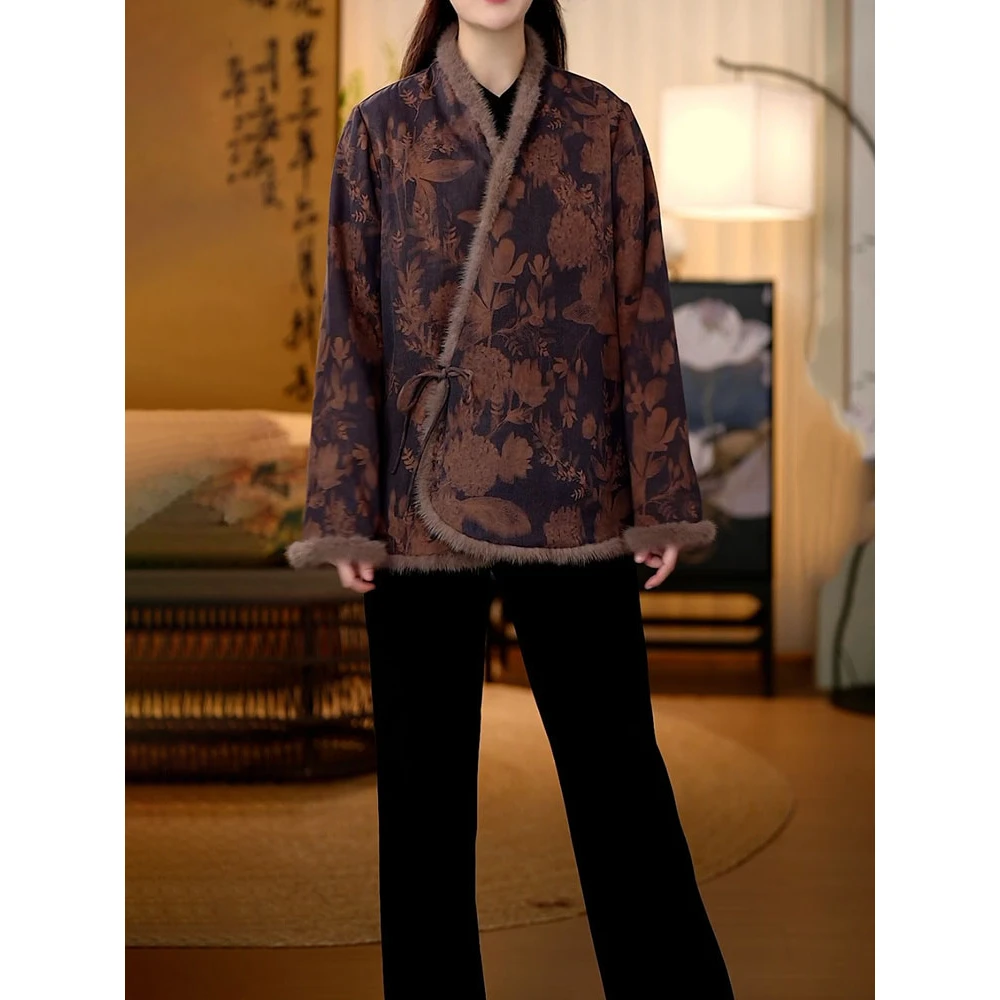 新中式国风裤套装女2025秋季新款高档大气印花长袖外套上衣+裤子