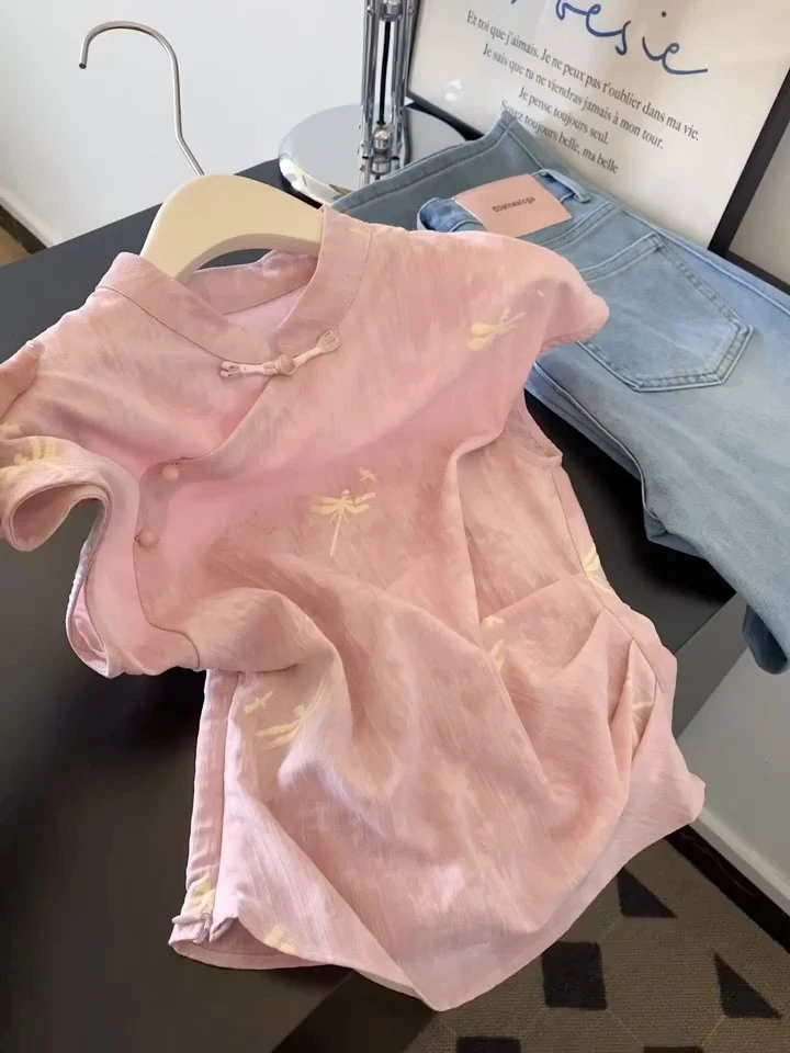 新中式粉色时尚新款无袖上衣女2025复古甜美减龄气质国风洋气背心