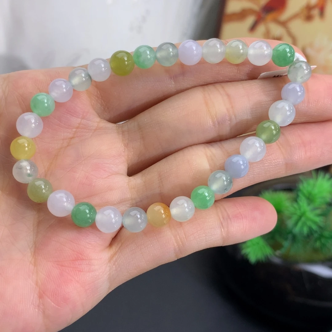 翡翠未镶嵌手串卡5.9-6.3冰胶多宝手串
