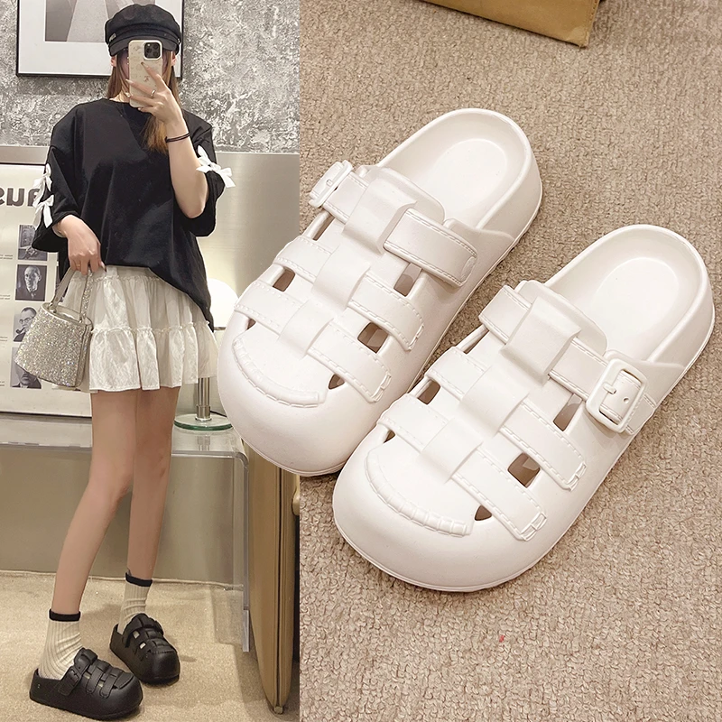 夏季新款洞洞鞋厚底外穿软底防滑时尚勃肯鞋平底学生包头凉拖鞋
