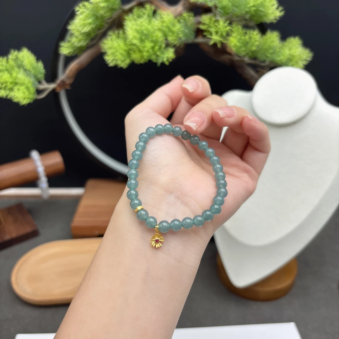 单圈高冰翡翠卡6MM搭配扁珠路路通配饰小秋菊吊坠手串简约Y233869