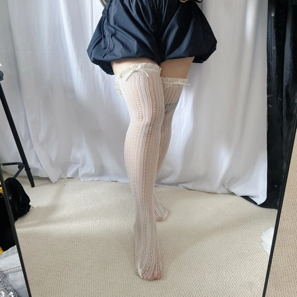 思吾大码｜中长筒花边袜子长筒袜网袜JK蕾丝洛丽塔过膝袜腿围68内