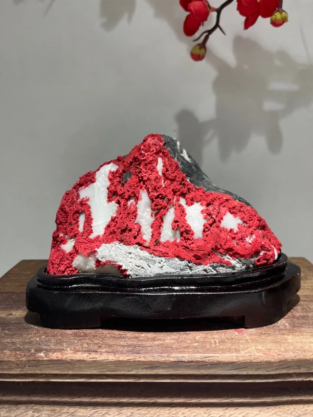 灵璧石-白灵玉-精品摆件-映山红