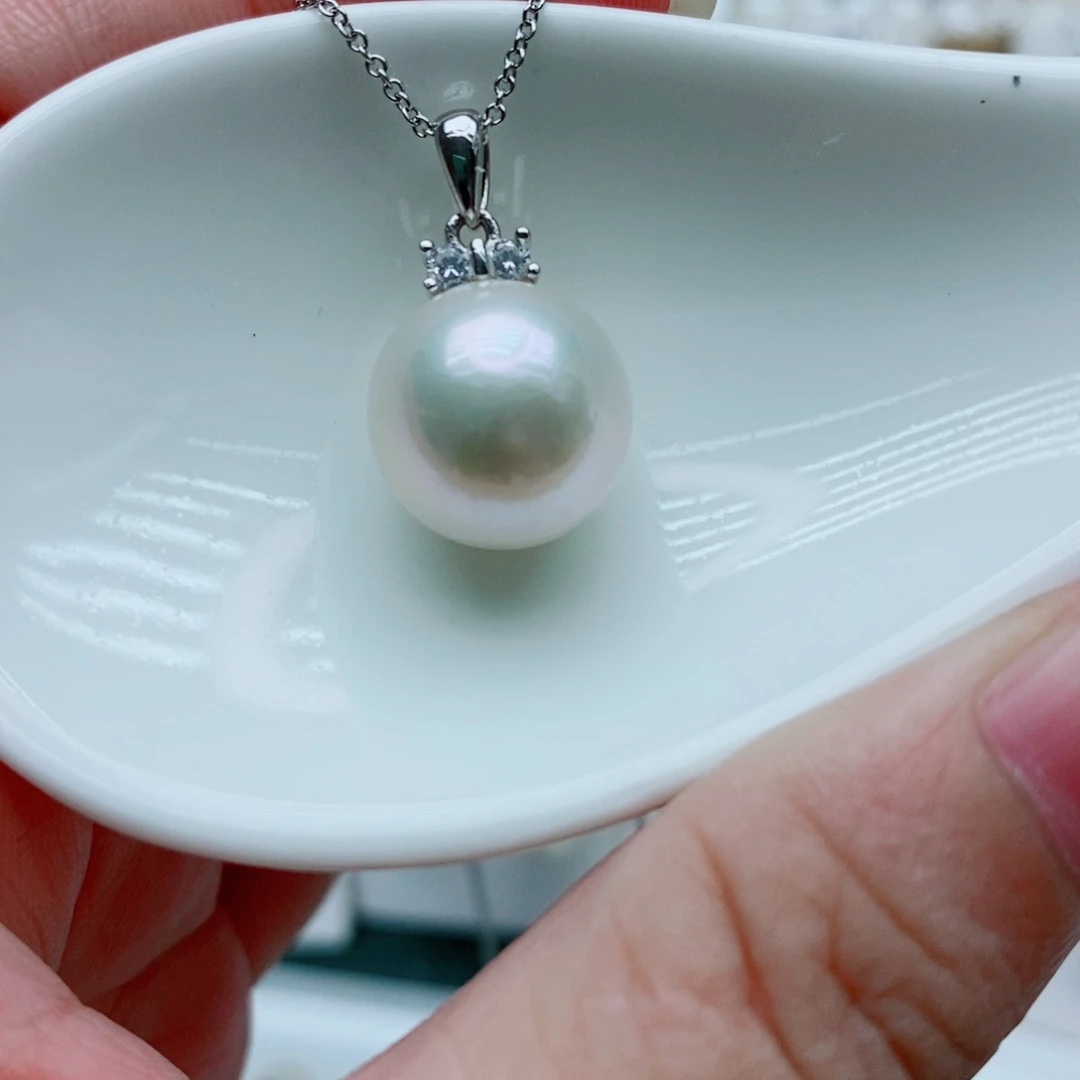 银S925镶嵌淡水珍珠吊坠(赠链)13mm