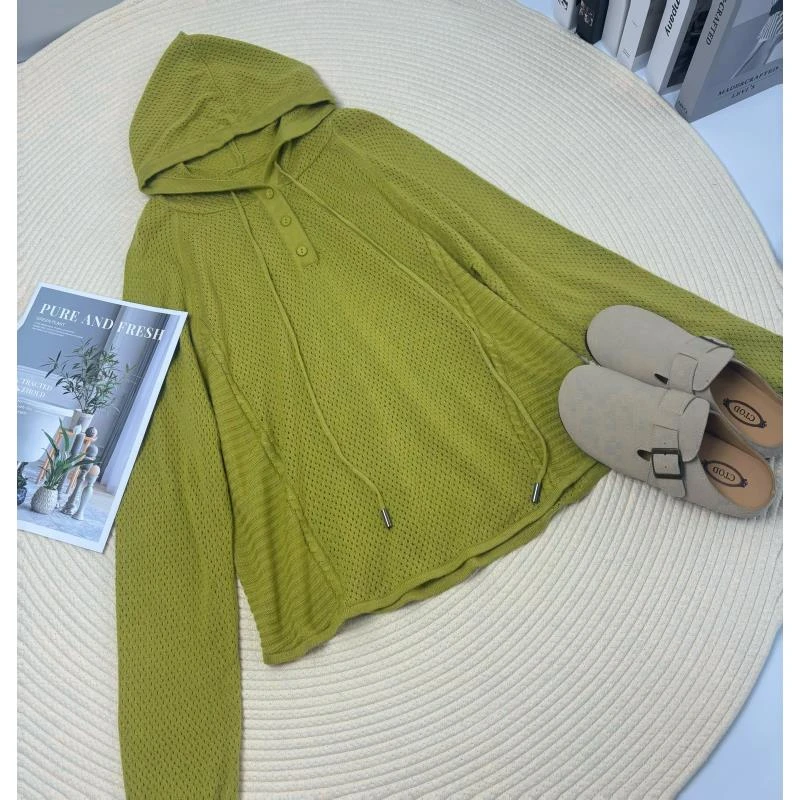 玲姐定制-连帽抽绳款微镂空薄款针织毛衣260892