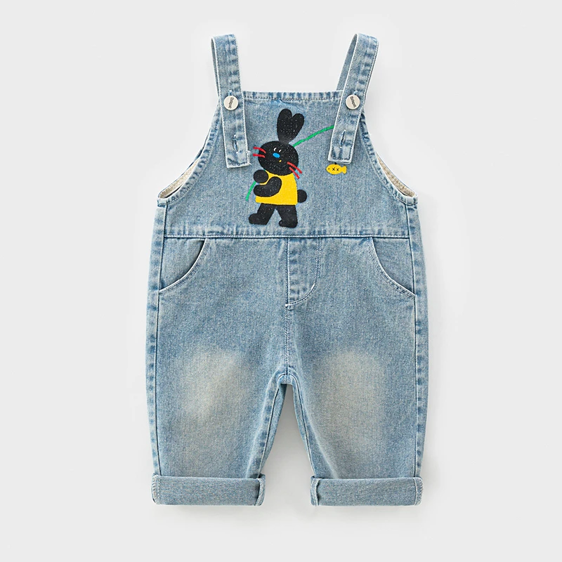 宝宝卡通牛仔背带裤春秋款1一3岁男女小童韩版吊带裤婴儿裤子6732