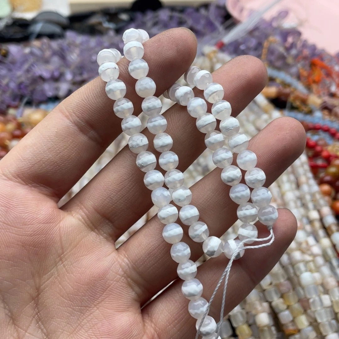 玛瑙/玉髓珠宝半成品未镶嵌一条装卡6mm白一线玛瑙圆珠