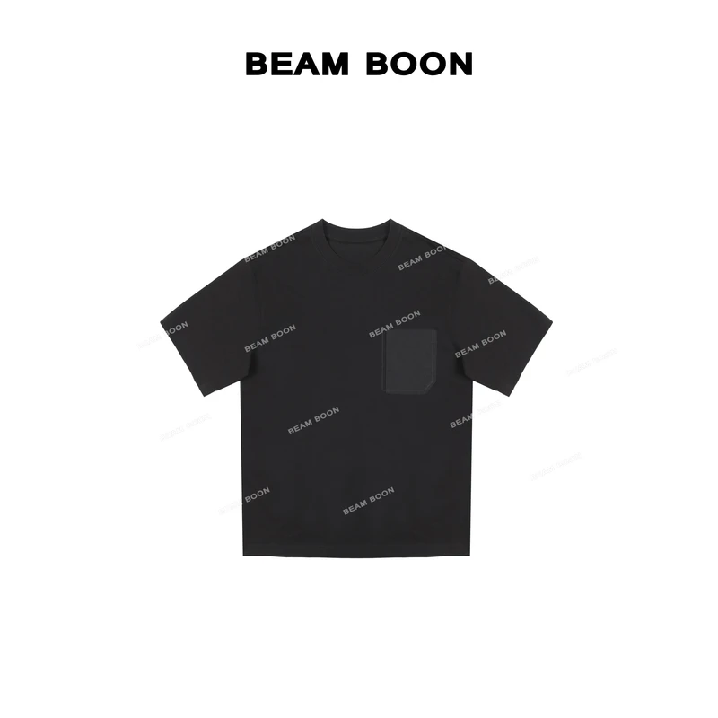 Beam Boon|【口袋T】男士重磅极简随性宽松立裁廓形绣花圆领短袖T恤