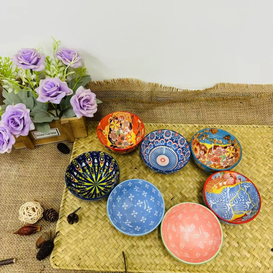 外贸彩绘蘸料碗六个装颜色随机发