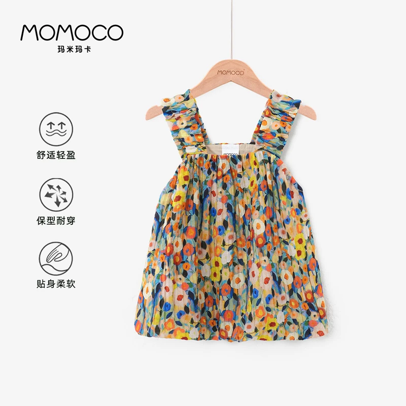 MOMOCO女童夏季复古碎花娃娃衫75610236021