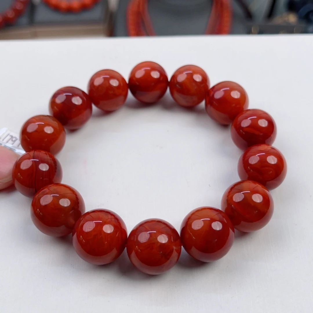 *****南红玛瑙瓦西牛血红典藏级圆珠单圈15mm未镶嵌