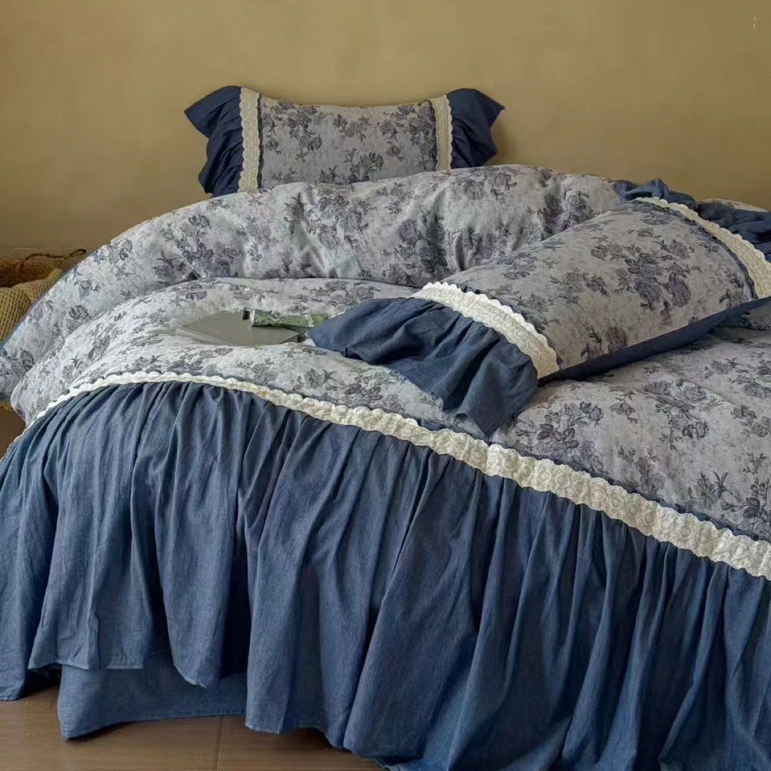 色织全棉复古双层纱提花鱼尾韩式四件套大气简约时尚潮流超美