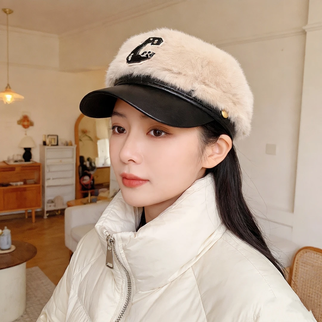 【COCO】女士秋冬百搭仿水貂毛毛绒八角帽贝雷帽 M107