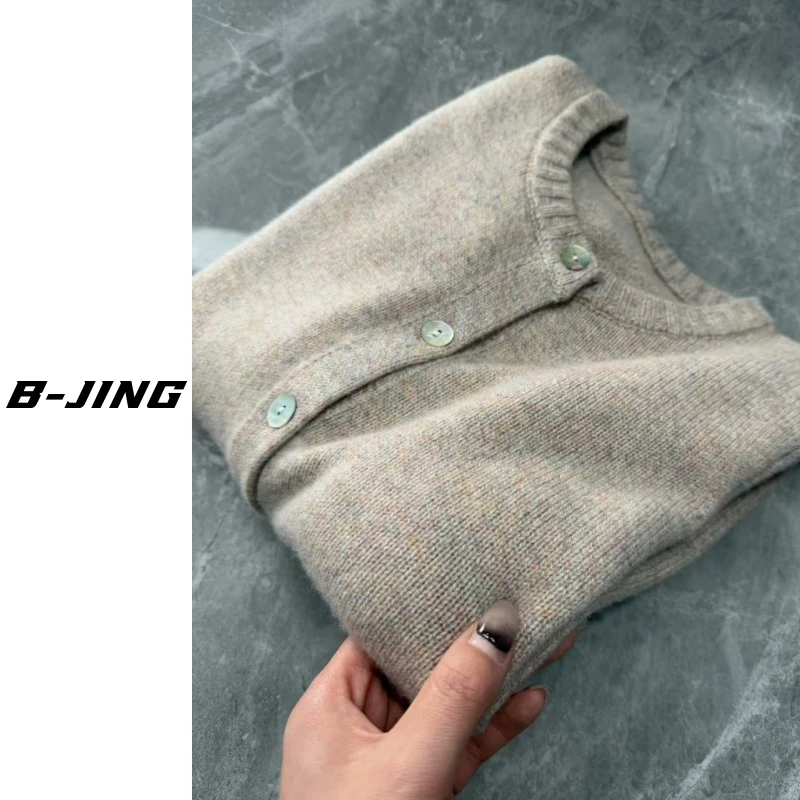 【莎莎家】10040一排扣羊毛开衫时尚长袖休闲加厚圆领气质