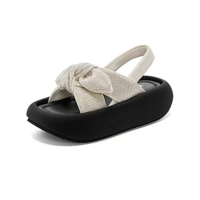 简约纯色凉拖鞋2025夏季时尚蝴蝶结罗马凉鞋潮流休闲沙滩鞋