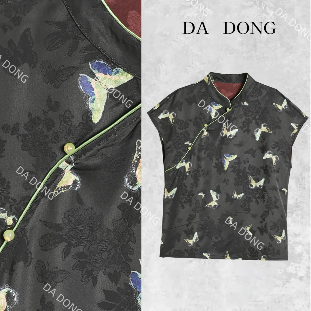 静夜赏蝶--新中式国风气质时尚百搭夏季黑色显瘦复古小众轻奢衬衫