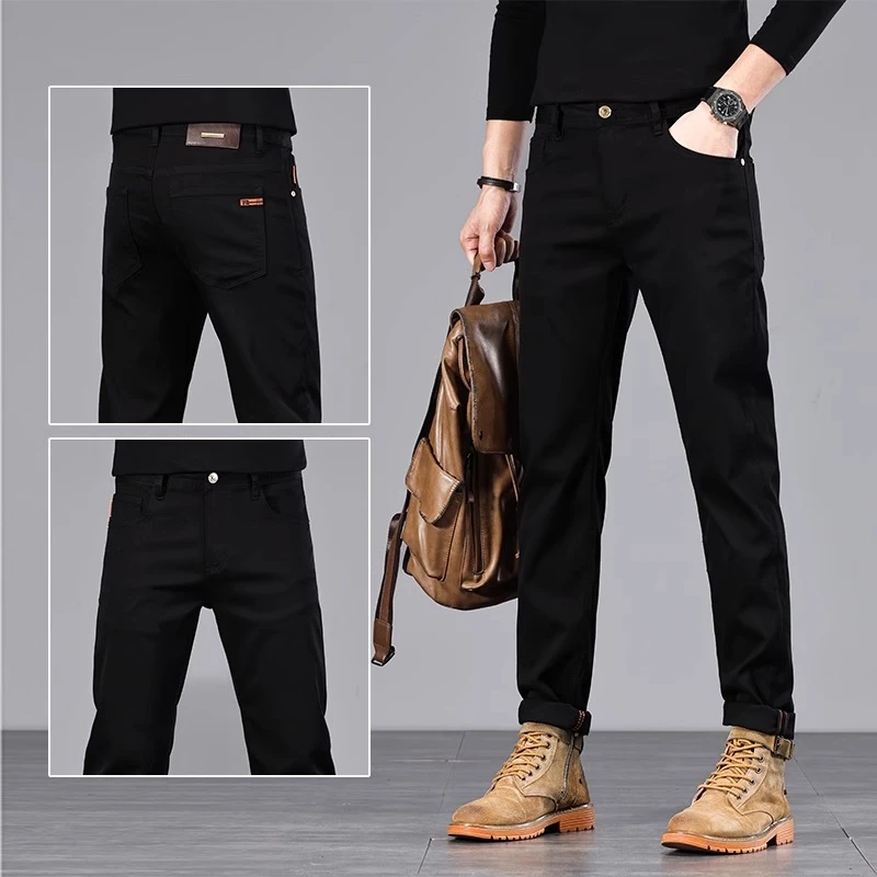 Cebrodz夏季新款黑色九分牛仔男裤修身直筒舒适百搭微弹商务长裤