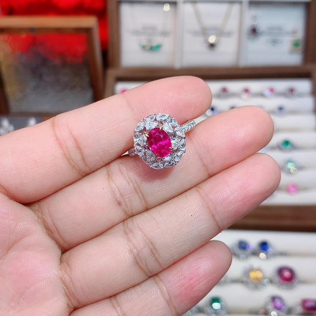 红宝石戒指18K金镶嵌1.57ct/七天无理由