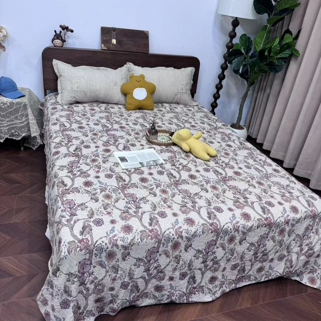 【春雾】汉麻双雨露印花双人床单凉席三件套220*250