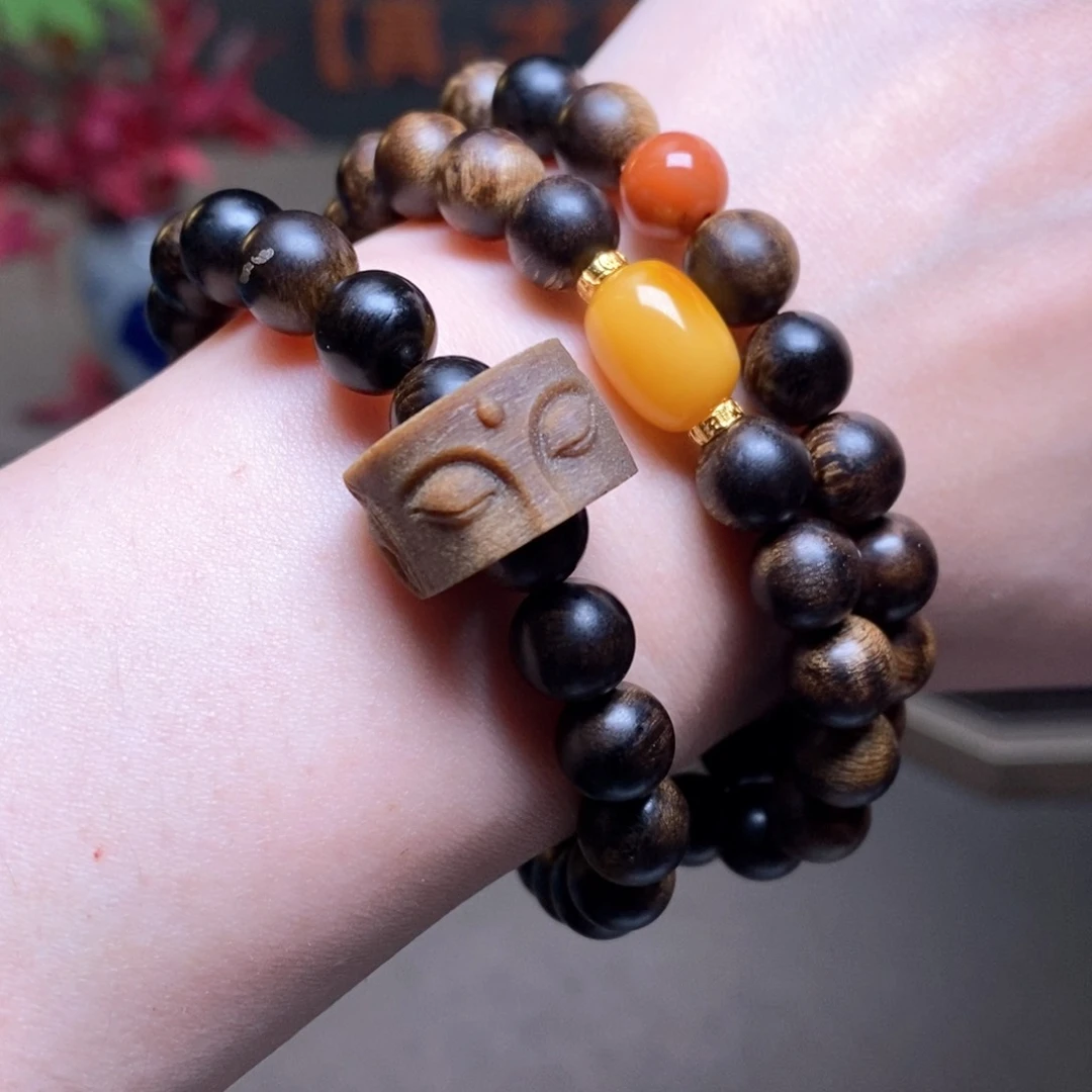 沉香手串越南芽庄白棋楠瘤疤0.8+无相沉香木雕配饰