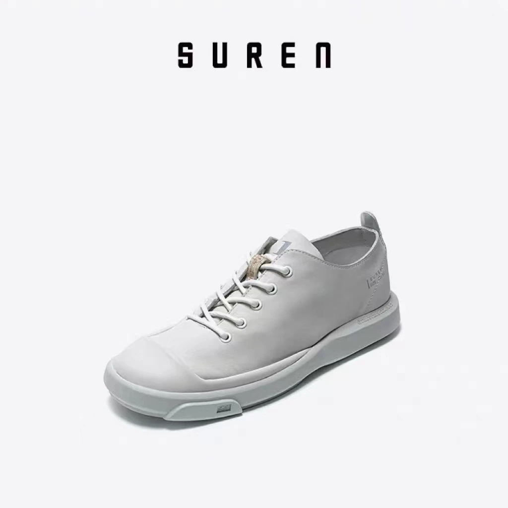素人SUREN 春夏新款低帮系带单鞋百搭休闲皮鞋男真皮透气 225