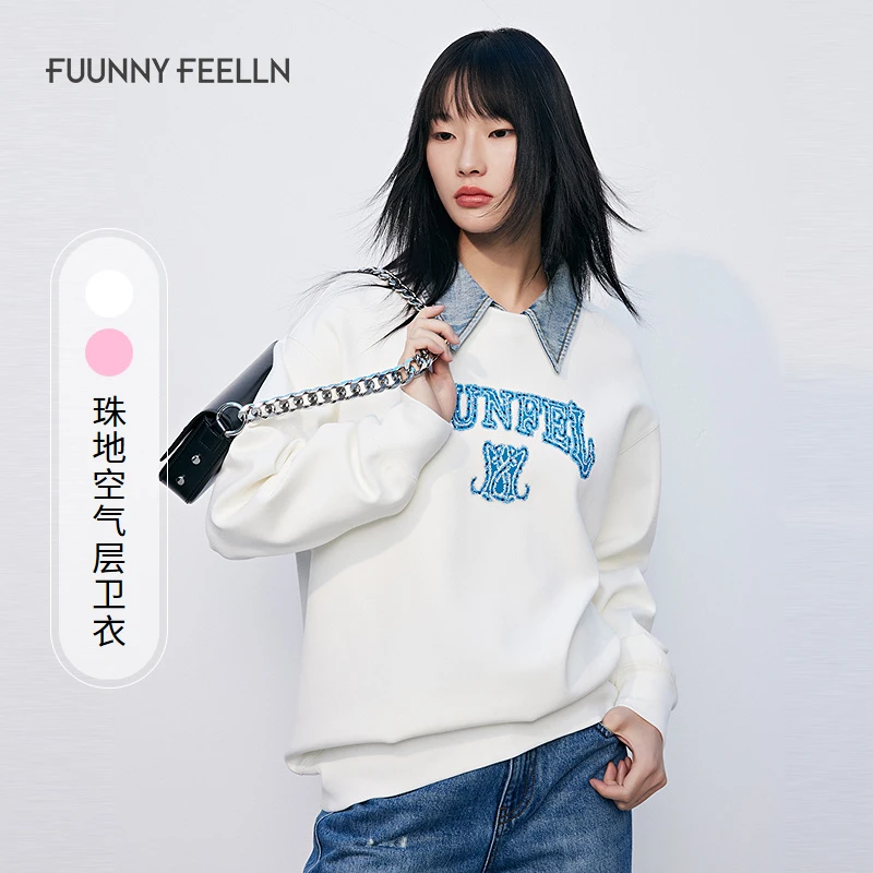 FF仿佛2025字母刺绣卫衣女空气层圆领长袖宽松百搭FM01166