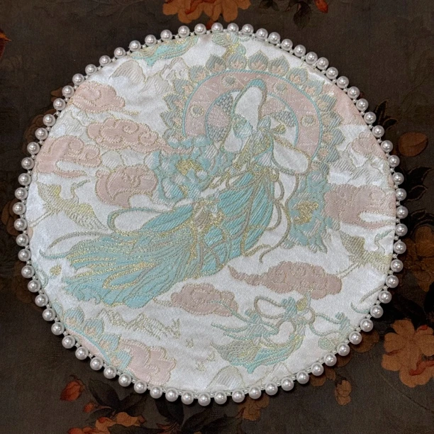 珍珠边圆形紫色织锦布精致茶桌垫茶具配件直径23cm