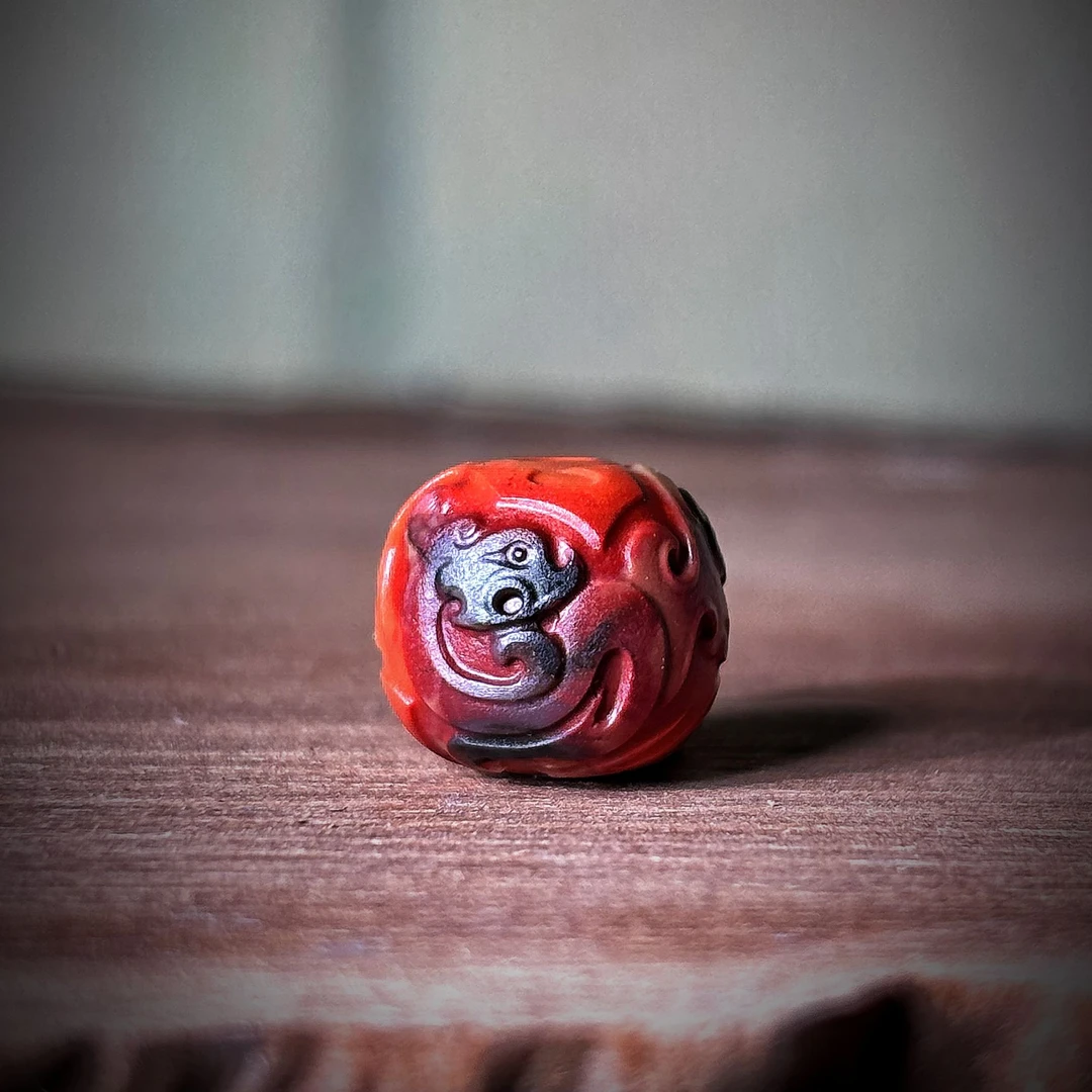 石己南红黄黑皮三色包浆老型珠11/9.77cm1.9g