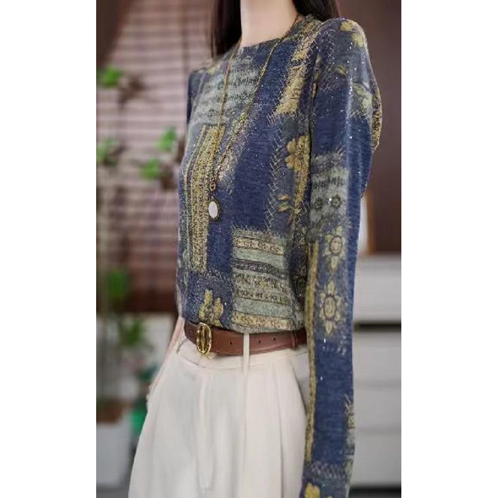 【洒银亮片】时尚套头字母长袖绒衫气质秋冬宽松打底衫百搭印花W513