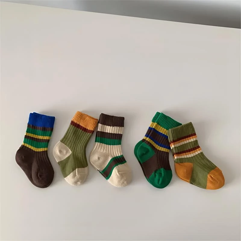 【今日促销】儿童袜子春秋纯棉中筒袜男童女童复古风百搭条纹ins潮