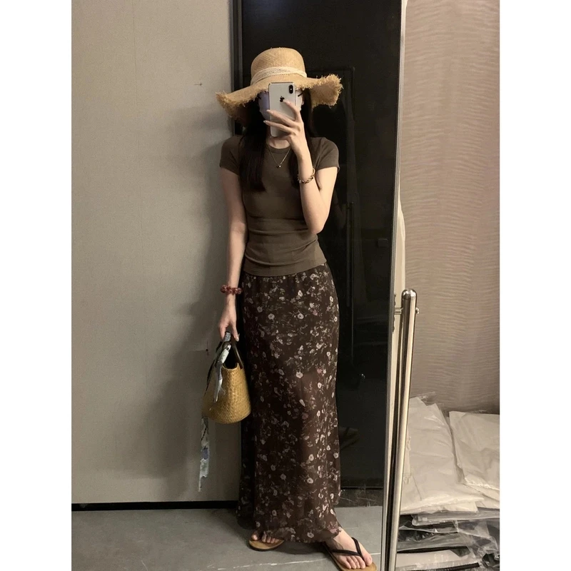 KELE  【美拉德】时尚轻熟风修身显瘦夏季设计感气质碎花半身裙