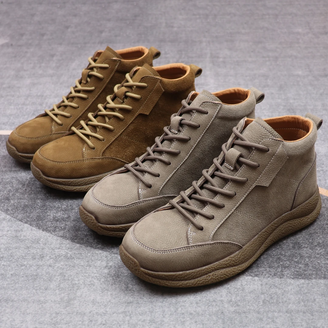 秋季高帮男鞋真皮马丁靴软皮厚底耐磨靴子男时尚百搭复古风休闲鞋