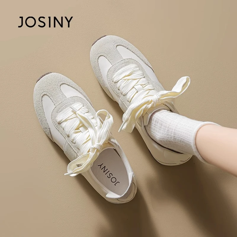 卓诗尼芭蕾风德训鞋女2025春季新款平底真皮软底休闲鞋运动小白鞋