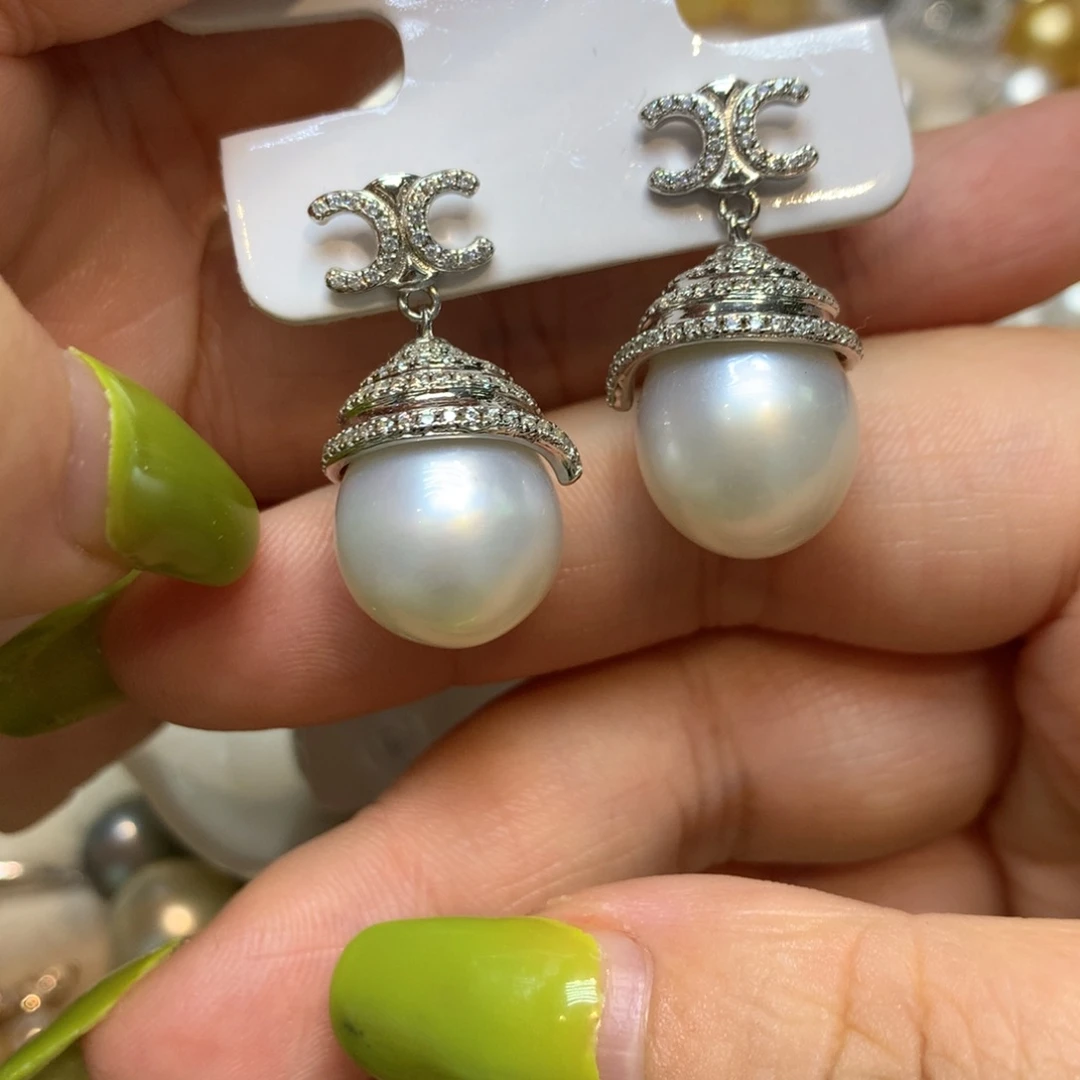银S925镶嵌海水珍珠耳饰