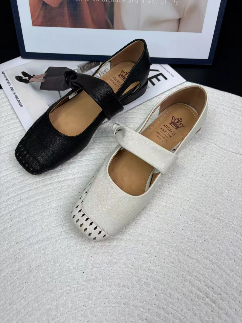 跟高2cm 真皮夏季新款低跟凉鞋包头镂空透气夏天单鞋女日常通勤