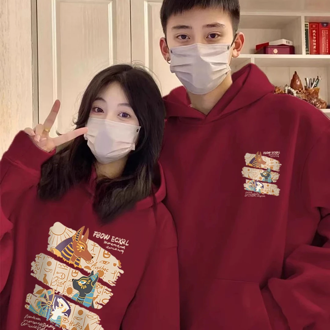 特别的情侣装冬装卫衣2025新款秋季本命年马年衣服加绒酒红色外套