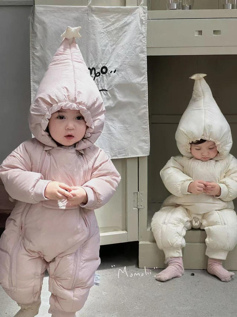 茉茉哩婴幼儿连体衣90白鸭绒羽绒服可爱新生儿外出爬服加厚冬2530