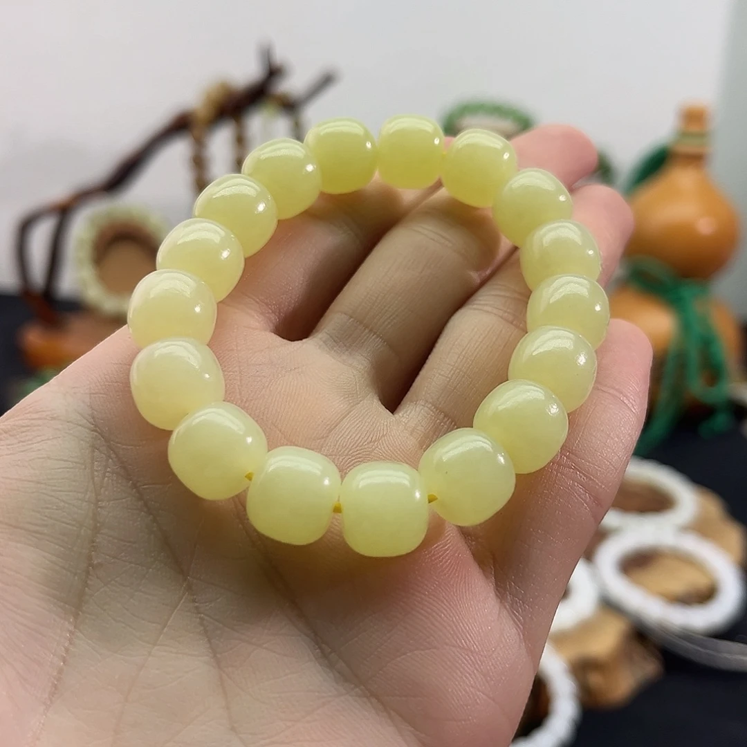 和田玉未镶嵌颈饰新疆-黄口-老型手串-12mm