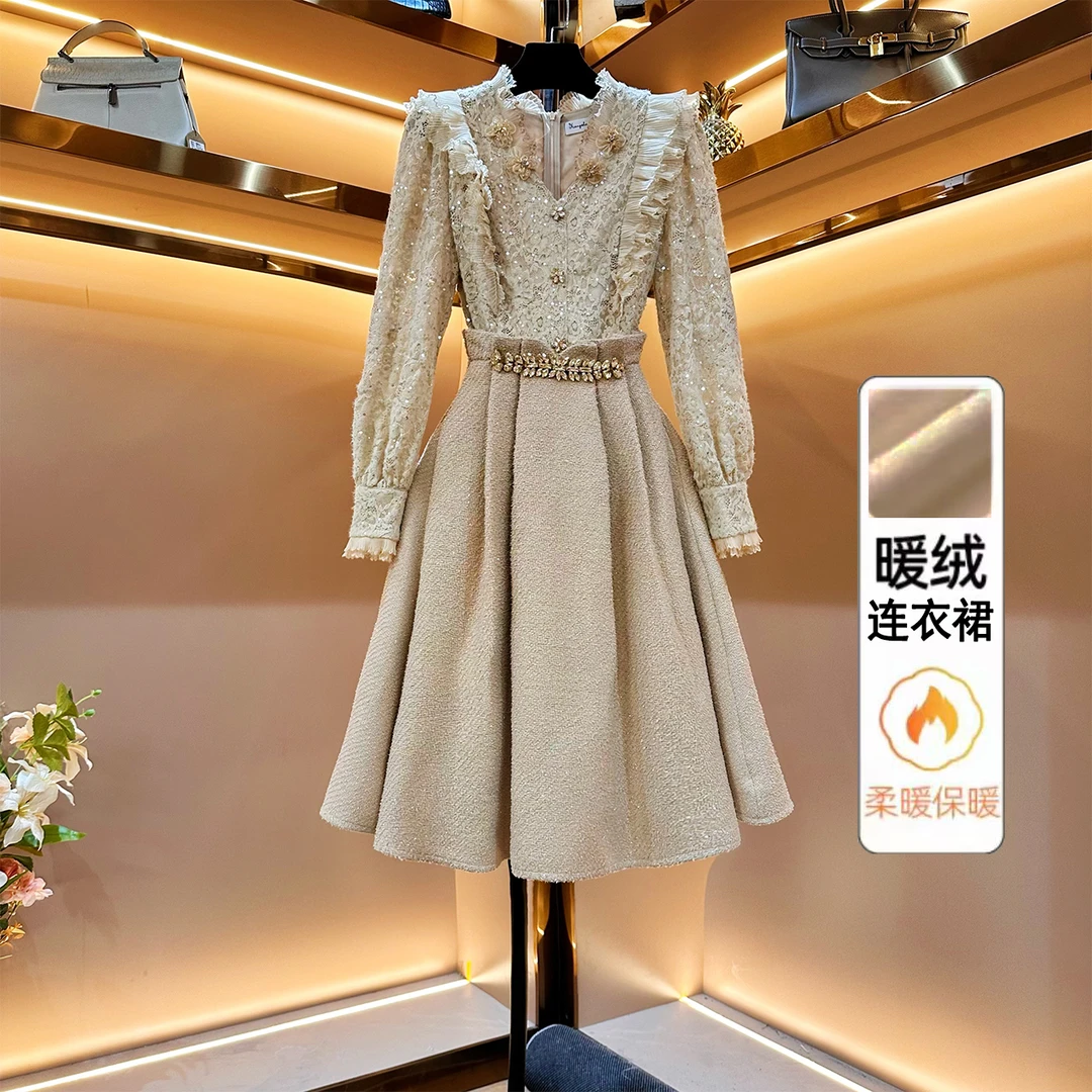 【旧夕缦色】[晖晖]轻奢设计师款优雅气质修身时尚收腰连衣裙-88180