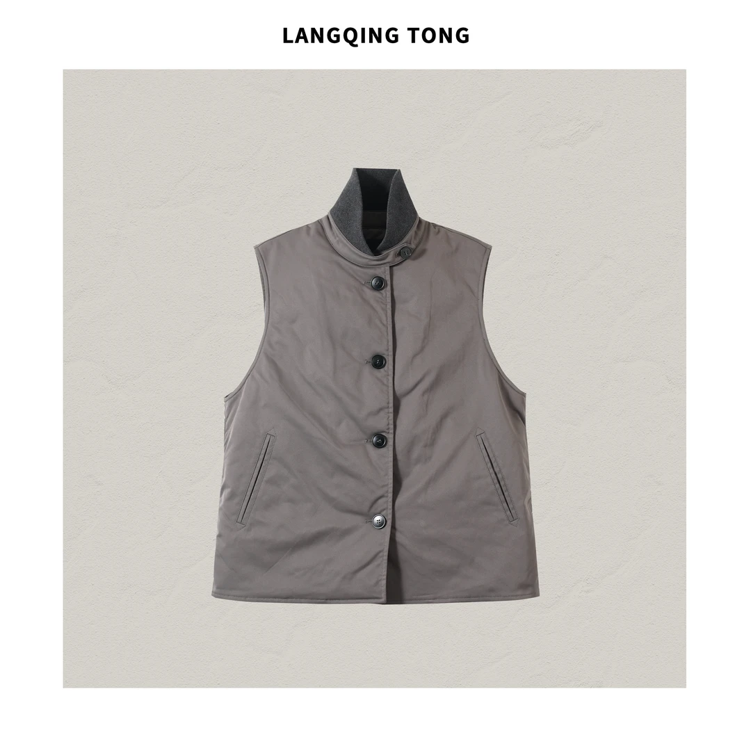 LANGQING 灰色翻领轻薄保暖休闲舒适棉马甲43612#