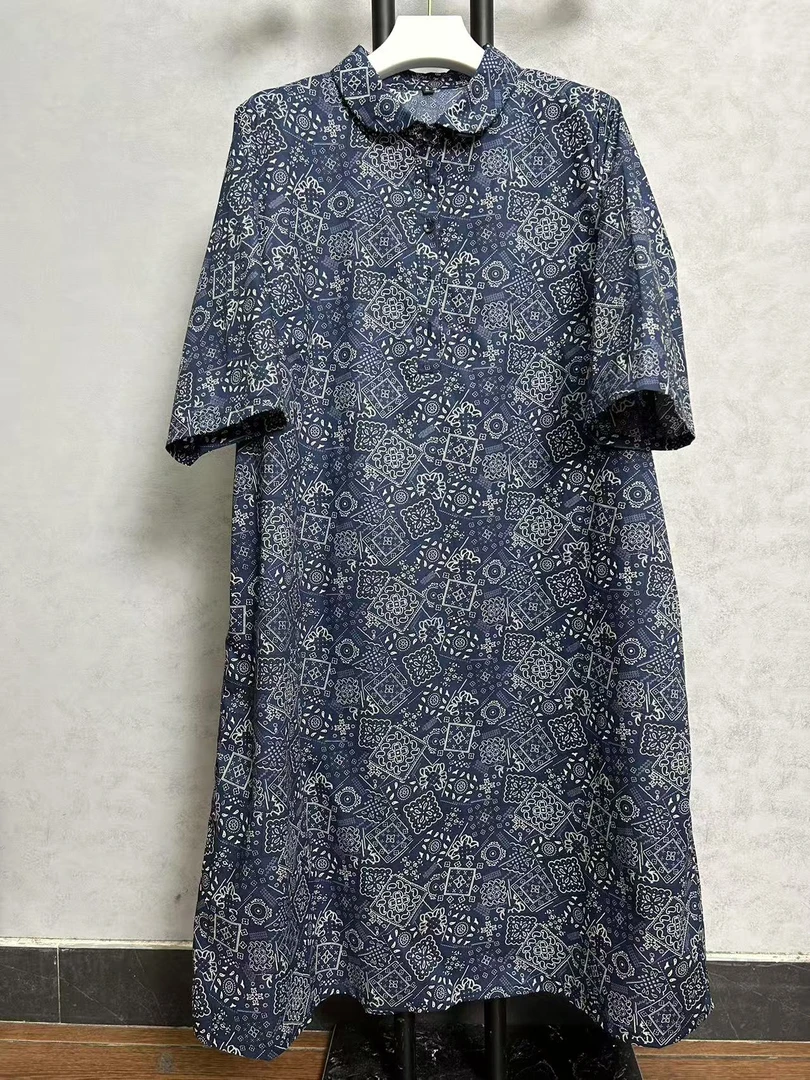 夏季新款青花瓷印花宽松速干连衣裙