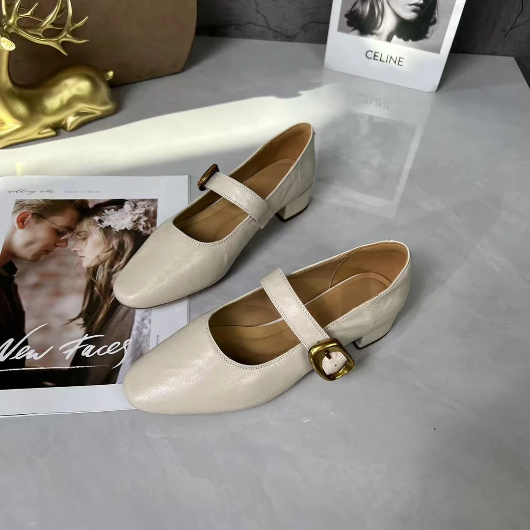 李大龙-羊皮4公分/法式复古方头时尚百搭单鞋夏季粗跟玛女鞋9090