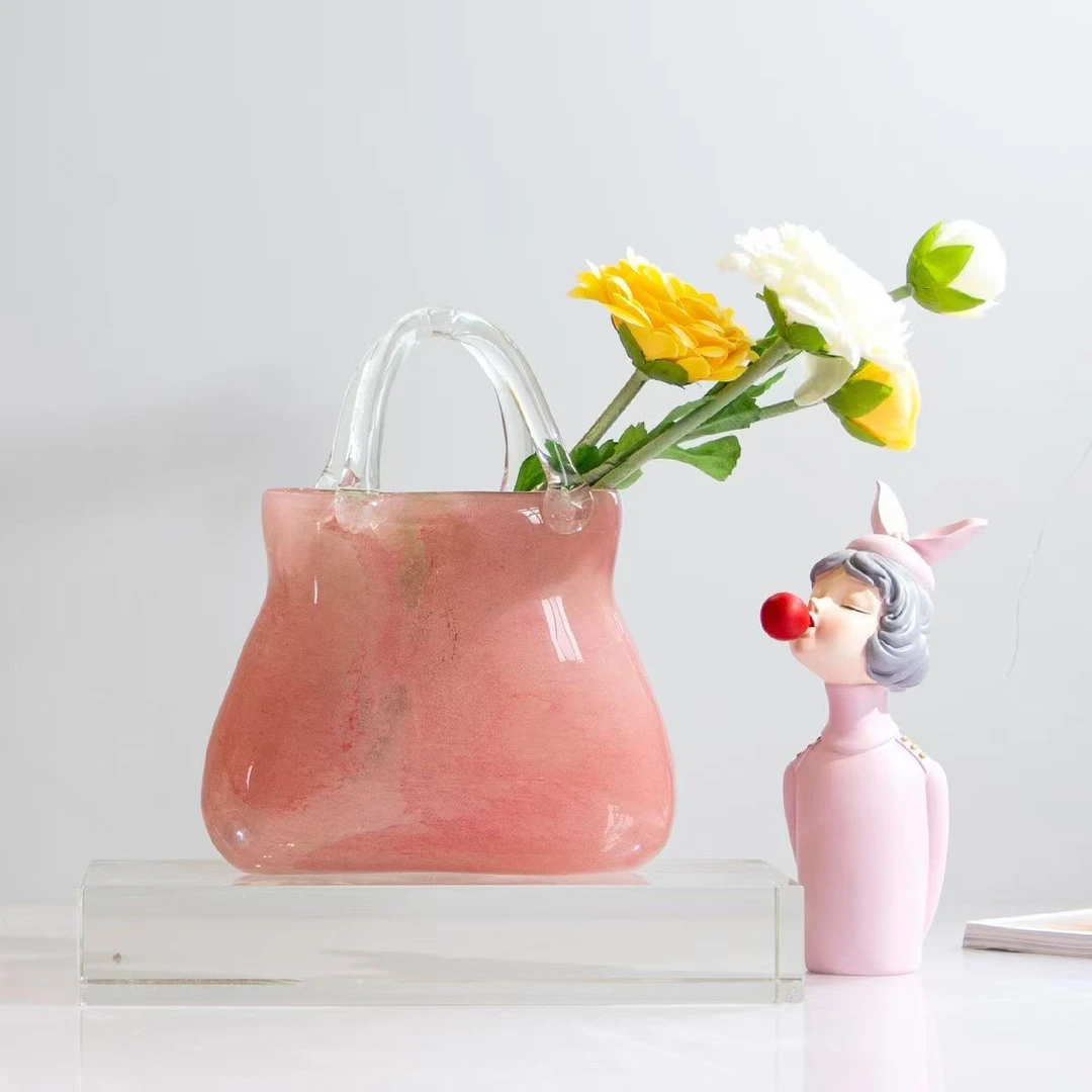 S外贸孤品粉色手提包包花瓶花器