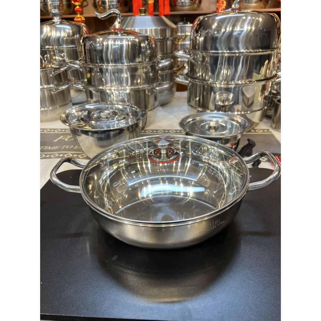 BH加厚不锈钢大火锅炖煮加深家用汤锅煲汤煮汤通用烹饪锅具炉灶用