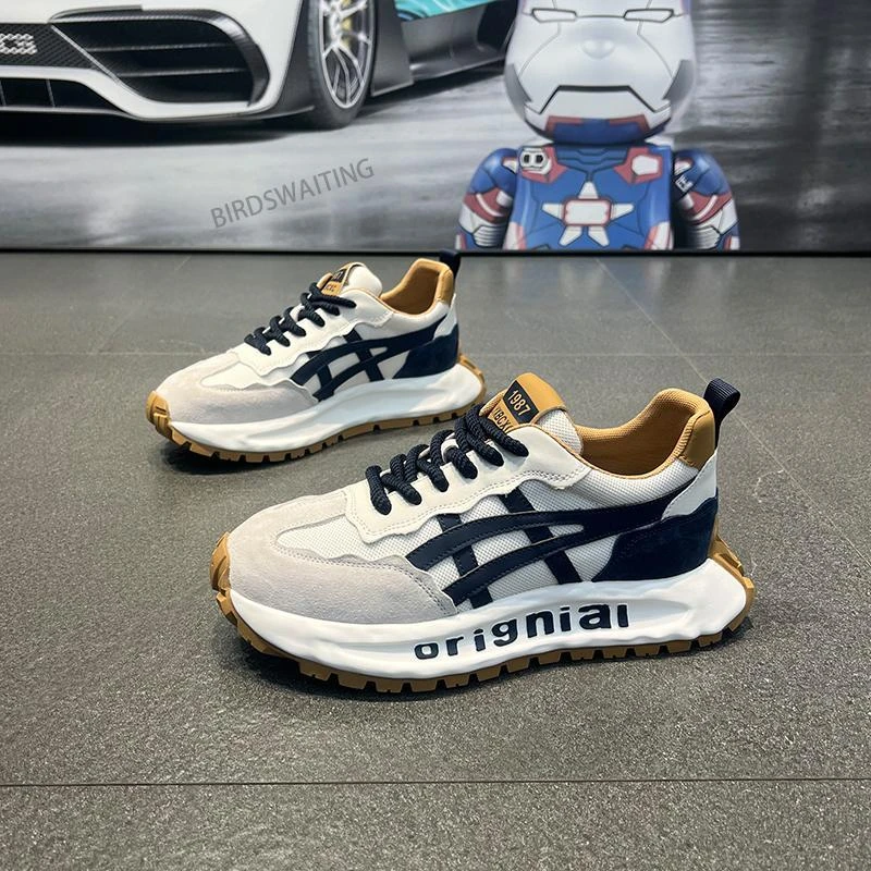 2025春夏新款百搭透气小白鞋网面厚底男运动鞋增高软底阿甘老爹鞋