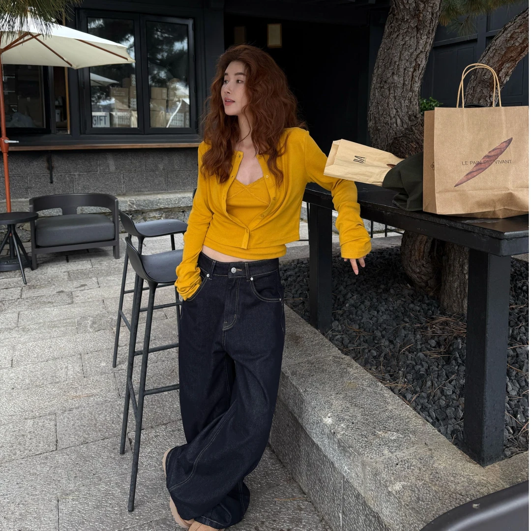 纯欲辣妹风针织开衫吊带背心两件套装2025秋冬新款修身显瘦女上衣