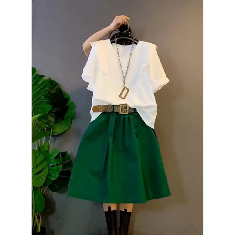 夏季穿搭一整套女2025新款洋气减龄短袖上衣配气质显瘦短裙两件套
