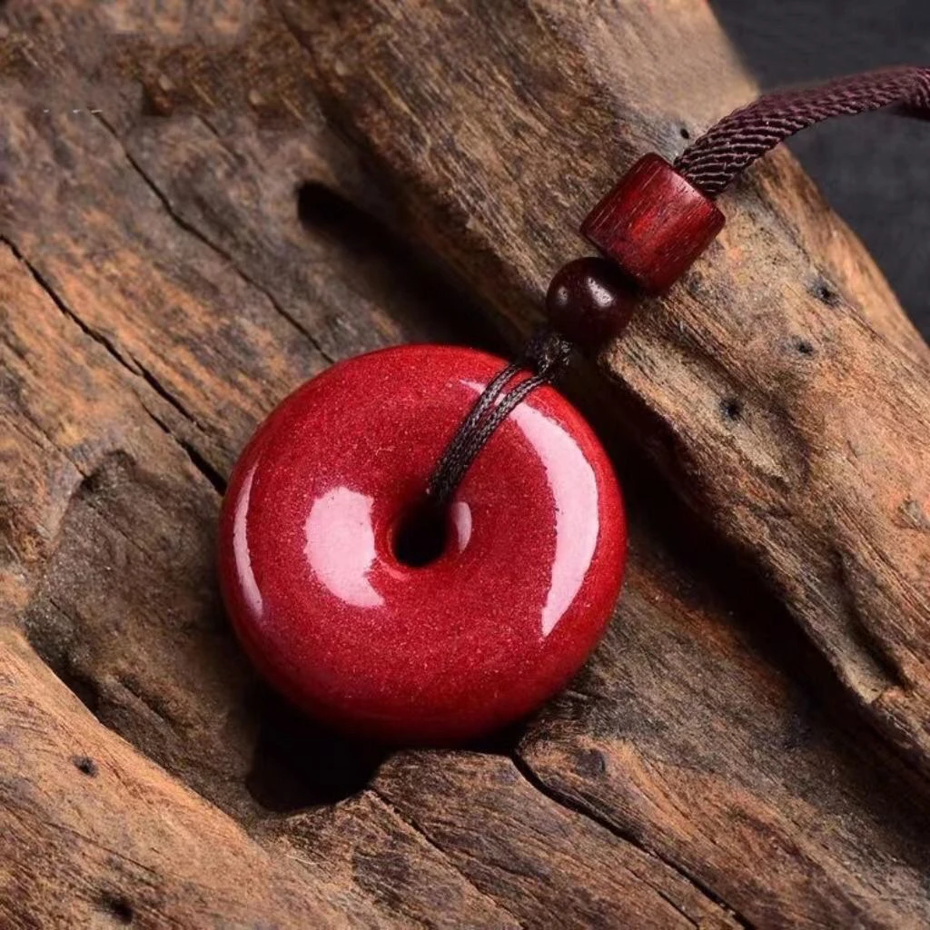 含辰砂工艺品朱砂紫金砂平扣吊坠1022